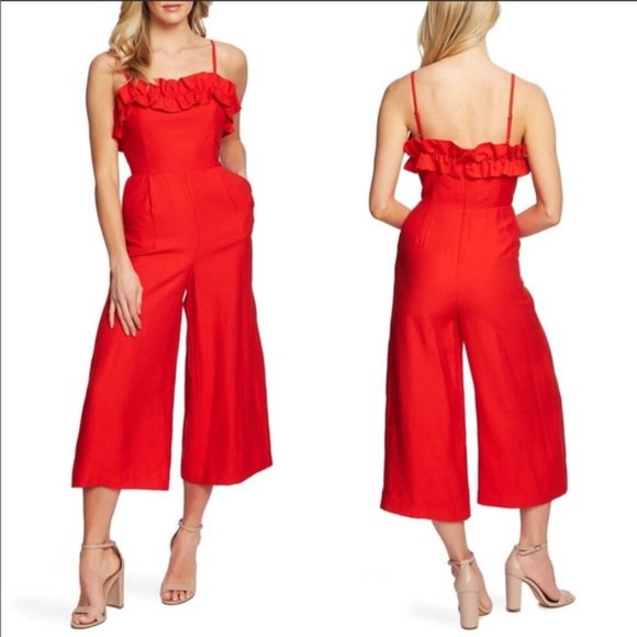 CeCe Pants - Cece Havana Fiesta Fiery Red Ruffle Jumpsuit 12
